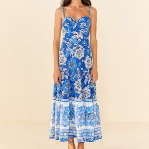 Farm Rio Blue Full of Flowers Organic Cotton Midi Dress
